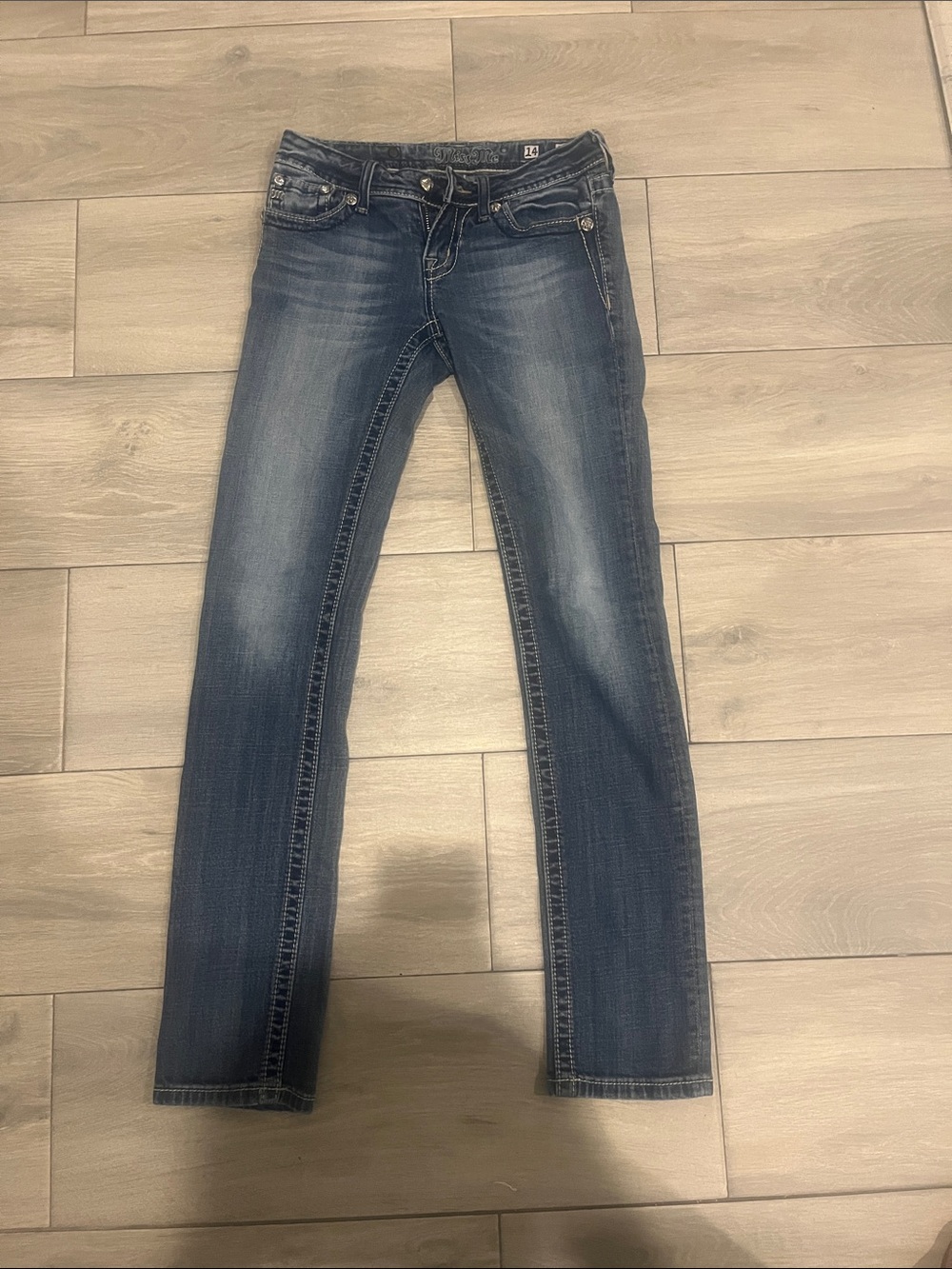 Girls(kids) Miss Me Dark Blue Skinny Jeans with Fading